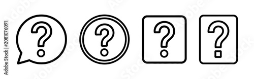 Set of four modern question mark icons in various black outline styles, perfect for help, FAQ, support, and inquiry interfaces.