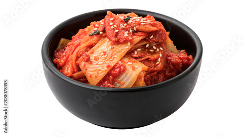 Fotografija Bowl of spicy traditional Korean kimchi appetizer food isolated on a transparent