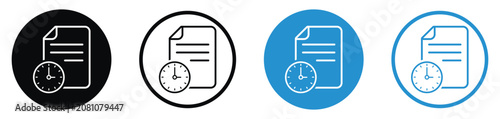 Photos Time management document icon set with a clock and sheet of paper, symbol for history, deadline, or pending task log