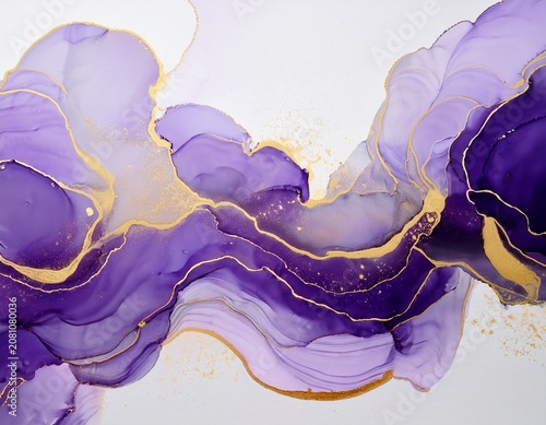 elegant purple alcohol ink washes with delicate gold lines and speckles on white space