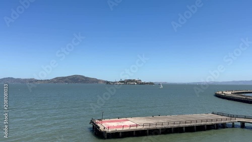 Scenic panoramic San Francisco Bay vista with Alcatraz island in the background, Northern California