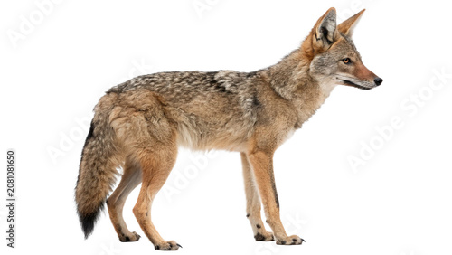 Canvastavla Wild predatory brown coyote mammal animal standing isolated on a transparent bac