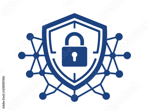 Digital security shield with padlock icon and network connections representing cybersecurity and data protection