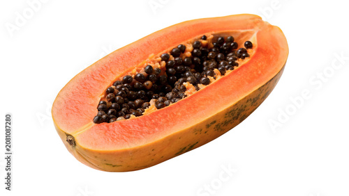Foto Fresh halved ripe orange papaya fruit slice isolated on a transparent background