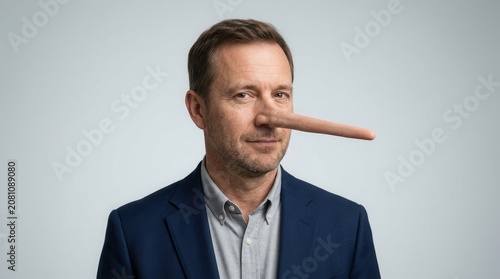 Man with a long nose symbolizing a lying concept.