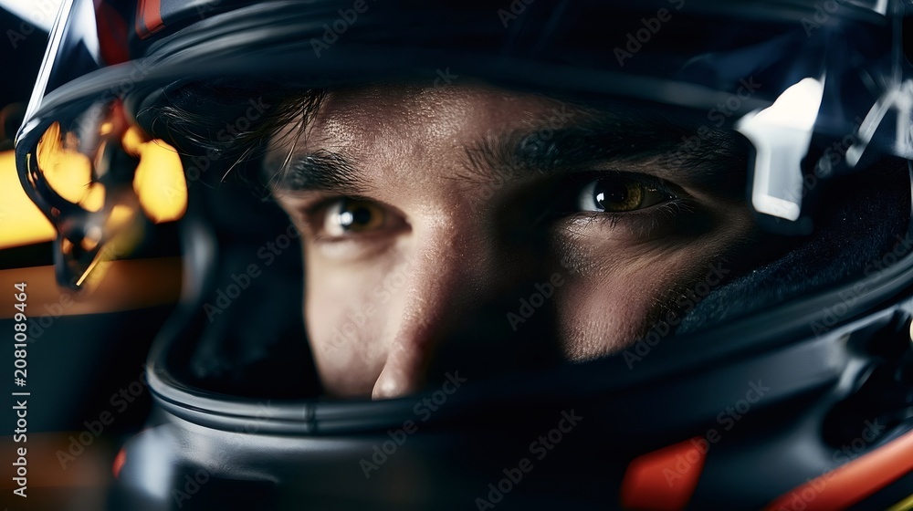 Obraz premium Racing driver focusing on the track with intense concentration