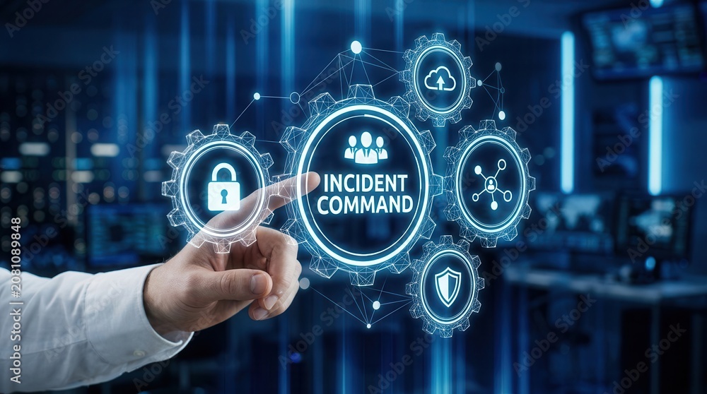 Fototapeta premium Cybersecurity threat response and network control using an Incident Command System.