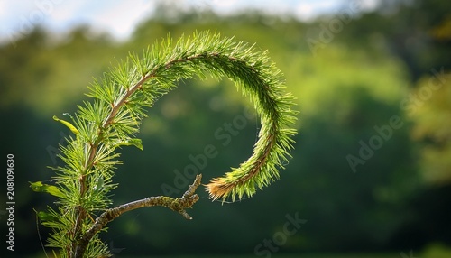a single osier branch bent into a perfect circle against a blurred natural background