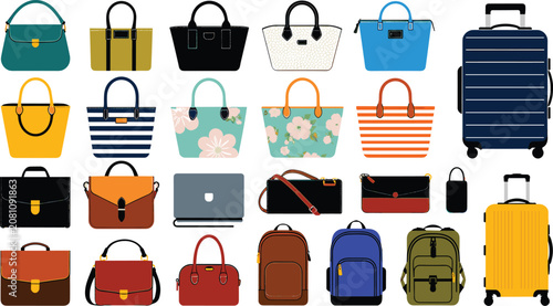 Assortment of colorful bags and luggage handbag tote bag