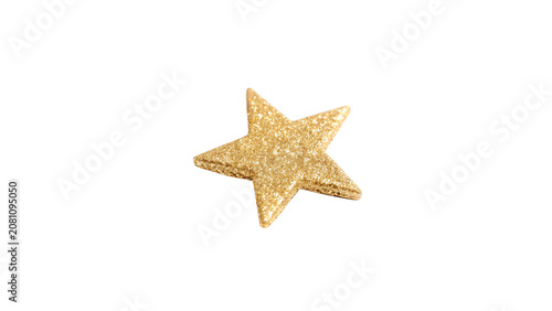 Fotografie Sparkling festive gold glitter star shaped Christmas holiday ornament isolated o