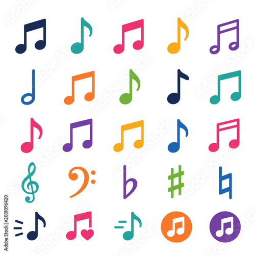 Musical Notes Collage: A vibrant collage showcasing a variety of colorful musical notes and symbols, perfect for expressing creativity, melody, and rhythm.