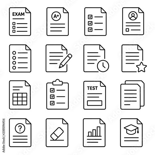 Collection of Document Icons Representing Education and Assessment