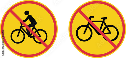 No cycling and no bicycle traffic road signs isolated on a white background