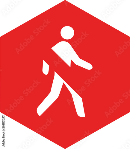 No pedestrian crossing sign icon with red hexagon shape