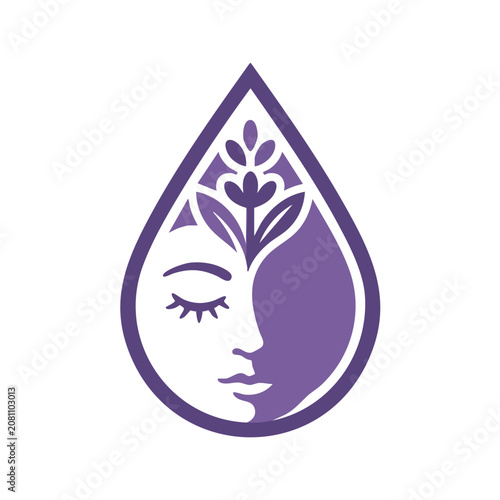 Lavender Essential Oil Droplet Logo with Woman Face Profile