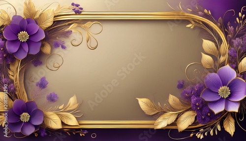 elegant gold frame with purple flowers and minimalistic design ideal for invitations greeting cards and artistic backgrounds