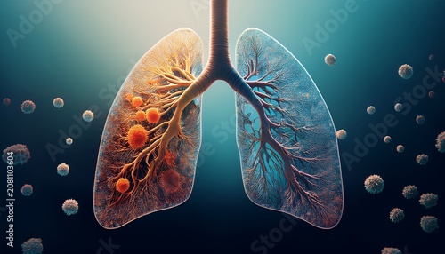 graphic of lungs under siege by mycobacterium tuberculosis a stark visual of tbs primary battleground soft shadowns
