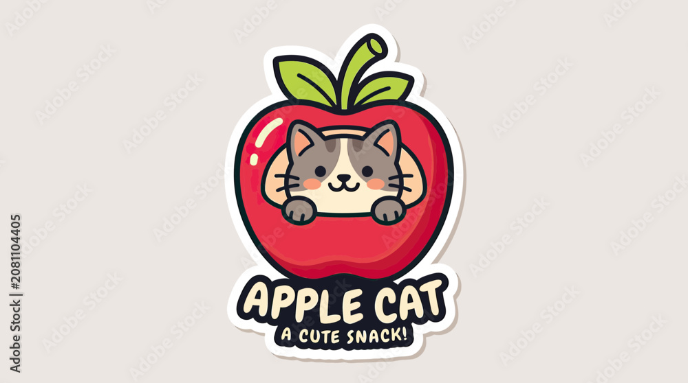 Obraz premium Cute Cat Peeking from Red Apple,