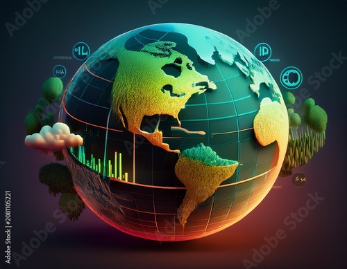 interactive 3d globe showing decreasing carbon levels tech driven detailed stats visualization clean design