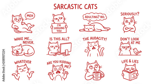 Fényképezés Sarcastic Cats Collection: Funny Feline Expressions and Sayings - Vector Art