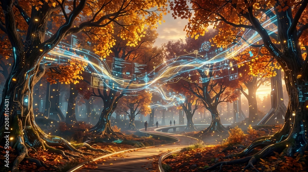 Naklejka premium Artificial Intelligence Autumn Data Forest