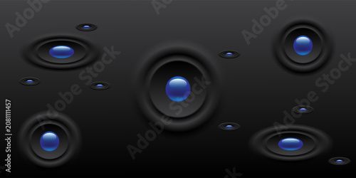 Glossy 3D button, silver chrome metallic with blue inside, vector shiny icon.