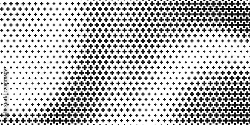 Abstract Geometric Mosaic Gradient Tiles Pattern. Mathematical Plus Symbols Pattern. Halftone Gradient Minimal Background. Vector Illustration.