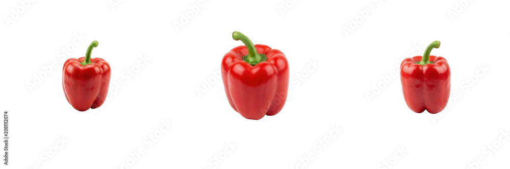 Εκτύπωση καμβά Set of whole fresh organic red bell pepper vegetable, healthy raw food ingredient isolated on transparent background, png