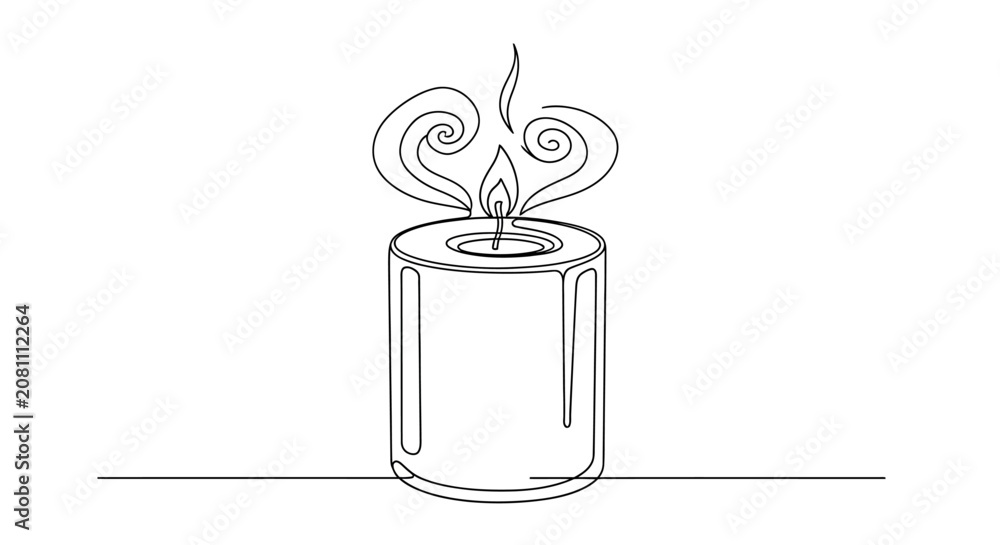 Obraz premium Minimalist Single Line Drawing Candle Flame Smoke Swirls