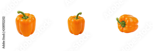 Set of whole fresh organic orange bell pepper vegetable, healthy food ingredient isolated on transparent background, png.
