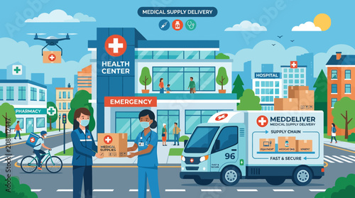Medical Supply Delivery and Healthcare Logistics Illustration