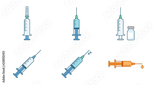 Medical Syringe and Vaccine Icons Set
