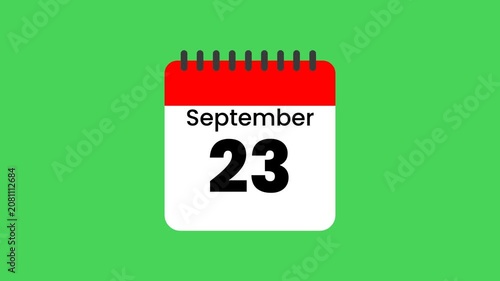 Animated September 23 Calendar Highlighting 'First Day' Event on Green Background