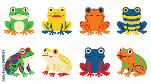 Canvas-taulu Cute cartoon frogs in various colors and patterns playful amphibian characters