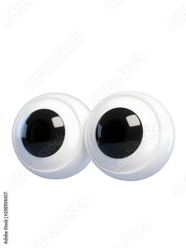 Googly eyes, pair of plastic craft eyes with black pupils, cartoon eyeballs for DIY projects, puppets, costumes, and creative arts and crafts, isolated object.