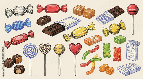 Cuadro en lienzo Assorted collection of delicious candy sweets featuring various colorful wrapper