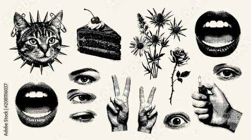 Konstfotografi Retro punk graphic design kit featuring photocopy stipple texture elements, dist