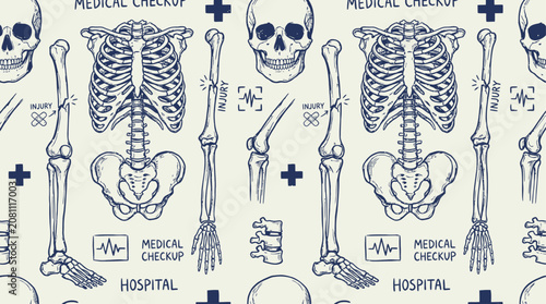 Foto Detailed anatomical collection of human skeletal components featuring the skull