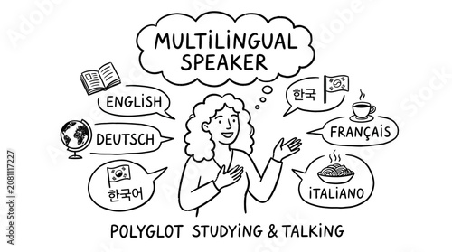 Foto Confident Multilingual Woman Polyglot Expertly Speaking Various Foreign Language