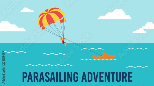 Photos Parasailing Above Turquoise Ocean Vector Illustration