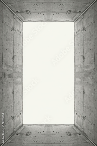 page border or frame: Brutalist concrete box, looking up