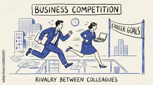 Tableau sur toile Ambitious professional corporate office employee and clerk sprinting in a compet