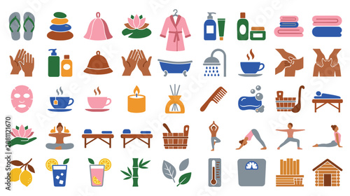 Photography Spa and wellness flat icons set relaxation massage beauty treatment therapy