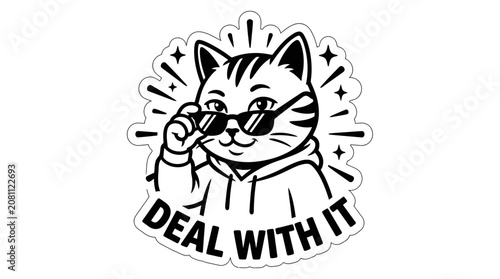 Fotografía Cool Cat Wearing Sunglasses and Hoodie, Deal With It Sticker