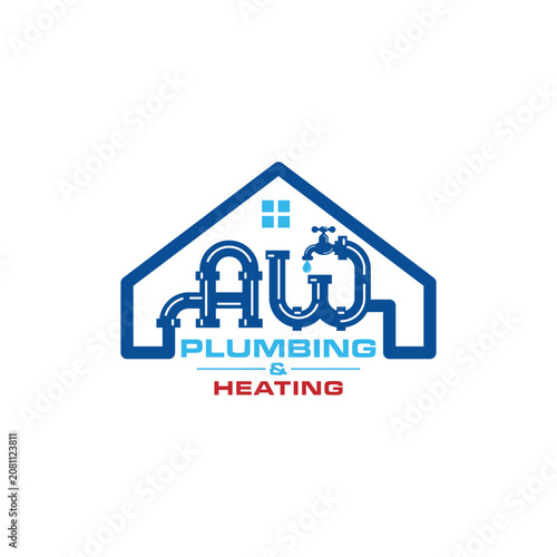 letter A W plumbing and heating logo, Simple Water Initial A W Letter Logo Design. Water Icon On Initial Letter W Logo Design.