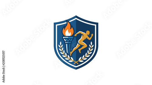 Sports Emblem: Runner, Torch, Laurel Wreath on Shield