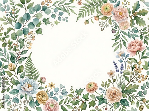 Colorful floral pattern with leaves and flowers design.