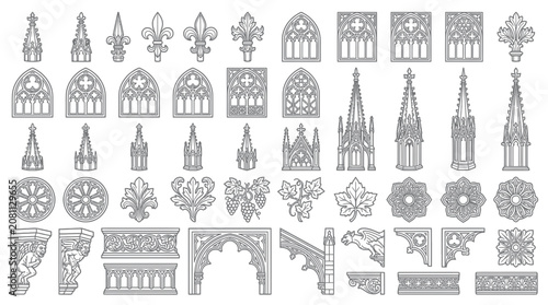 Tableau sur toile Gothic Architectural Elements Collection: Windows, Spires, Ornaments, Arches