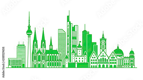 Konstfotografi Green City Skyline Silhouette: Modern and Historic Buildings