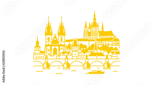 Photos Golden Prague Skyline Silhouette with Charles Bridge and Vltava River